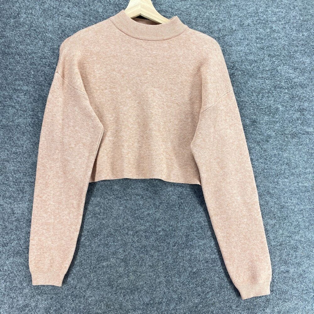 Bershka Sweater Pullover Women M Medium Beige Knit Crew Neck Long Sleeve Casual